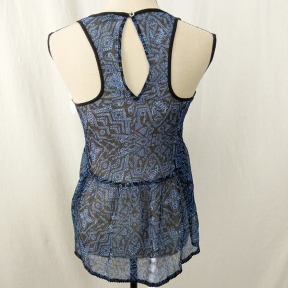 Urban Outfitters Ecote Sheer Blue Black Half Button Down Keyhole Tank Top XS - Picture 4 of 7